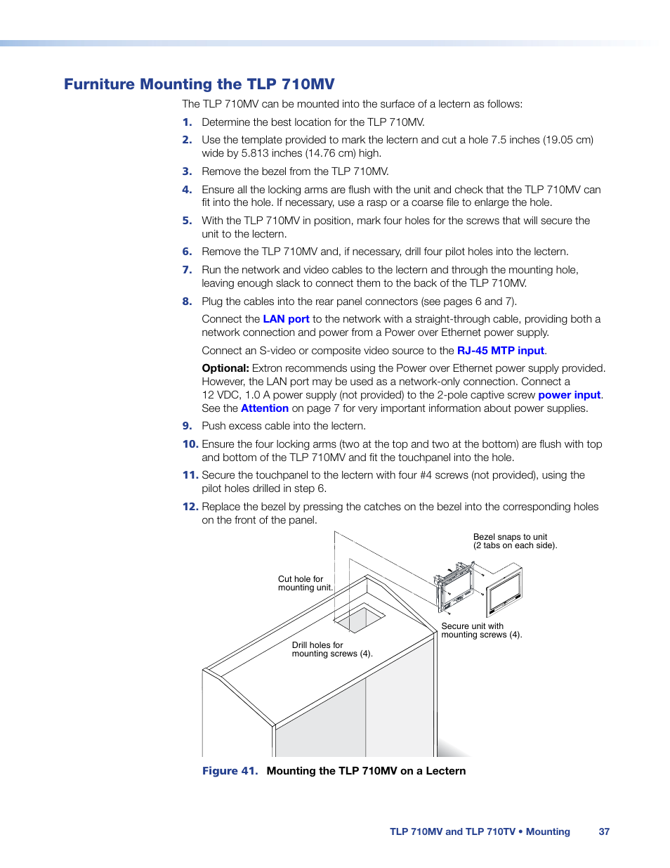 Furniture mounting the tlp 710mv | Extron Electronics TLP 710TV User Guide User Manual | Page 43 / 49