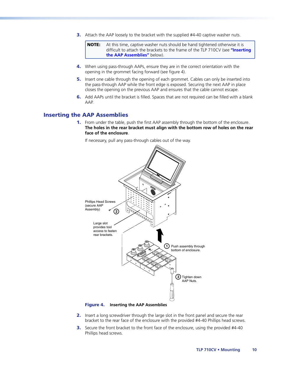 Inserting the aap assemblies, Ba c | Extron Electronics TLP 710CV User Guide User Manual | Page 16 / 50