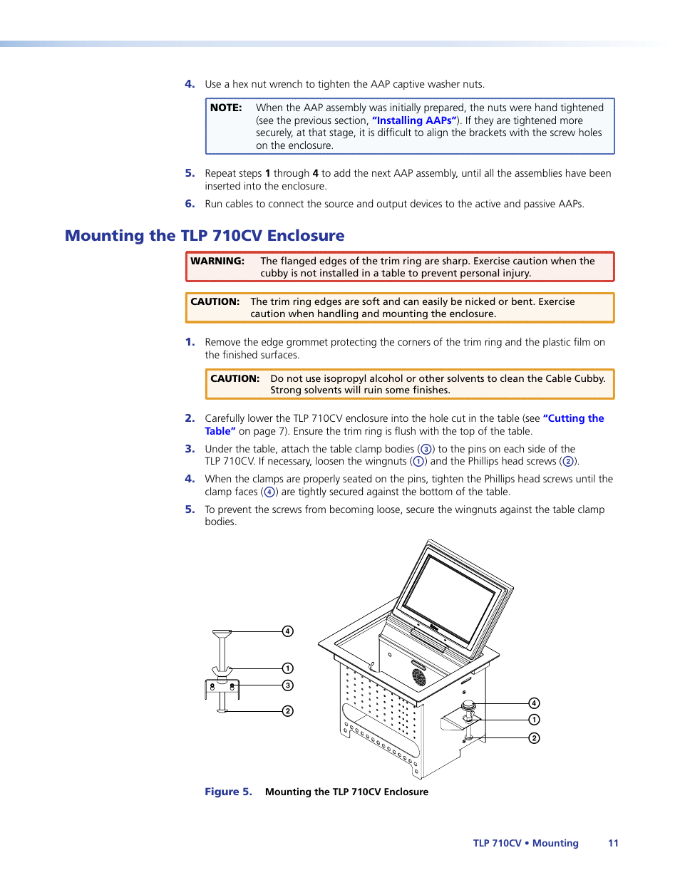 Mounting the tlp 710cv enclosure, Mount and secure the tlp 710cv frame | Extron Electronics TLP 710CV User Guide User Manual | Page 17 / 50