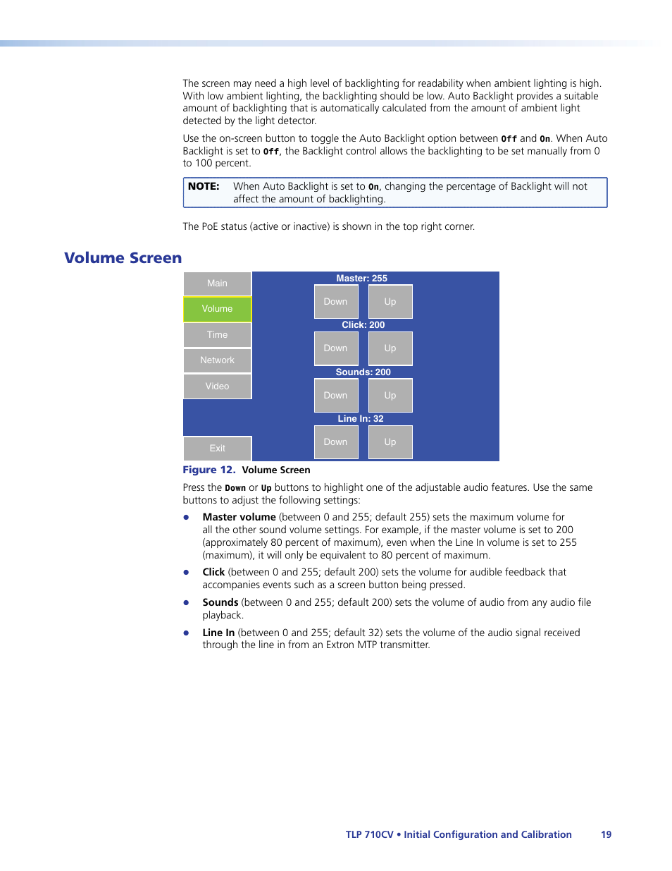 Volume screen, Volume | Extron Electronics TLP 710CV User Guide User Manual | Page 25 / 50