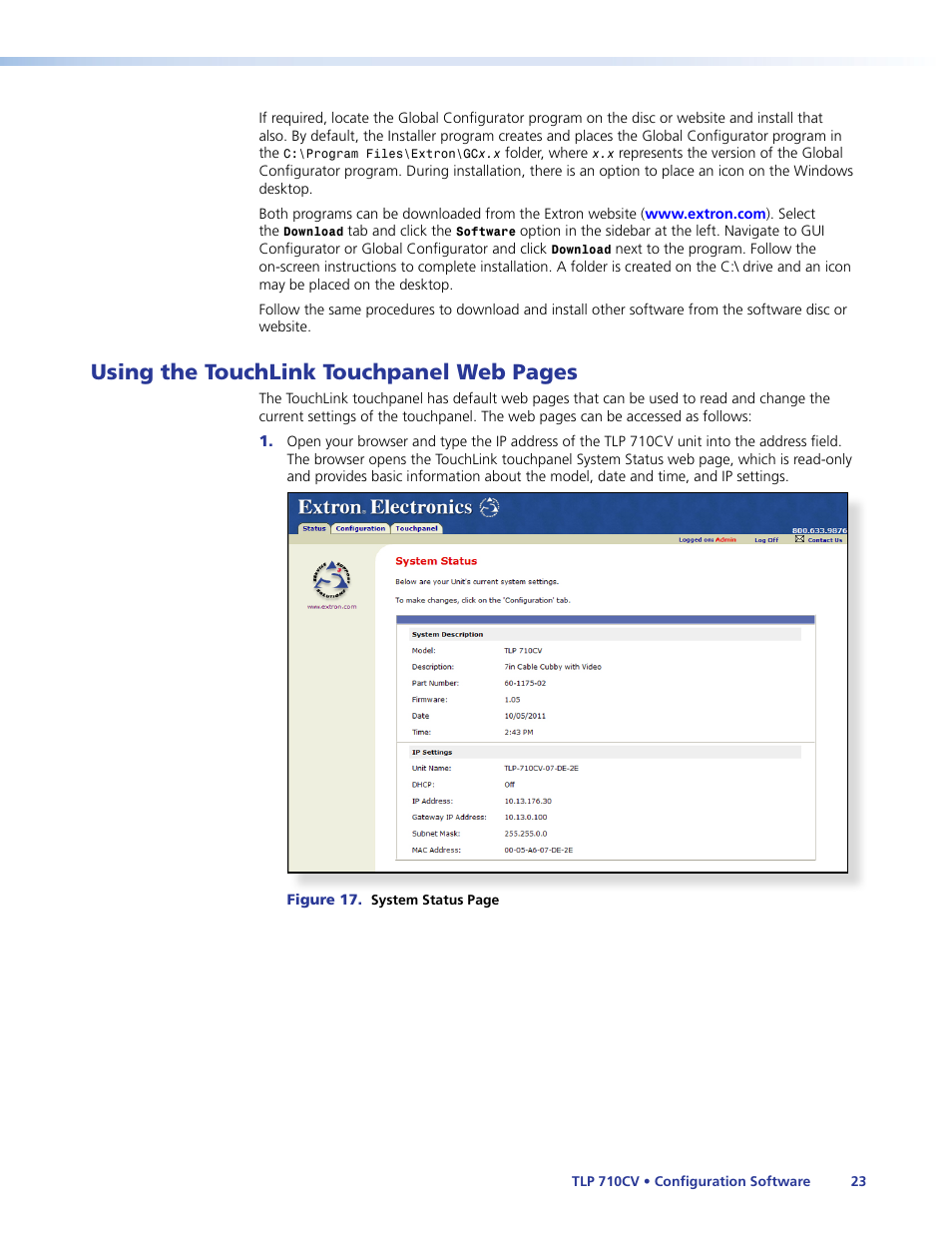Using the touchlink touchpanel web pages | Extron Electronics TLP 710CV User Guide User Manual | Page 29 / 50