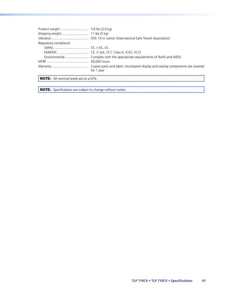 Extron Electronics TLP 710CV User Guide User Manual | Page 47 / 50