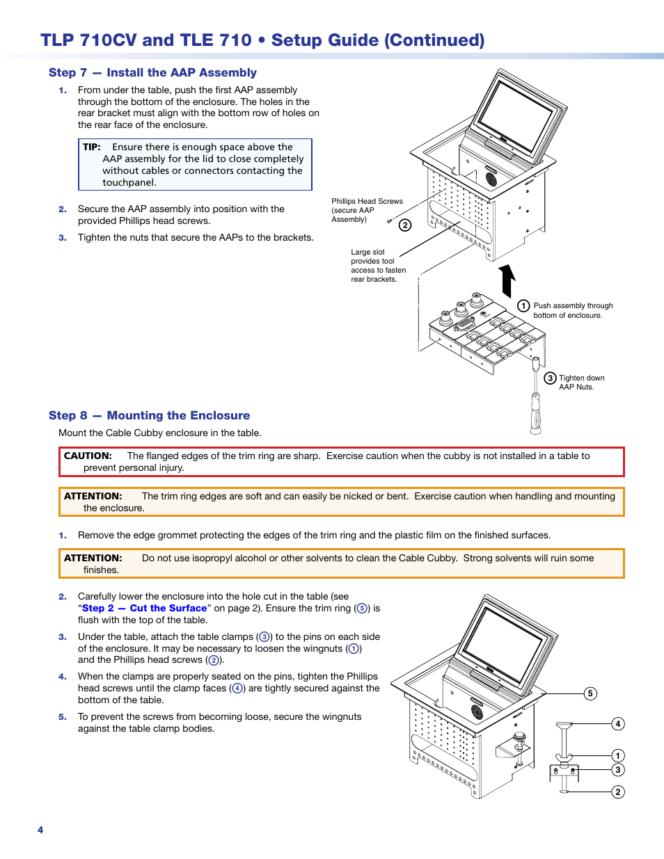 Step 7 - install the aap assembly, Step 8 - mounting the enclosure, Ba c | Extron Electronics TLE 710 Setup Guide User Manual | Page 4 / 8