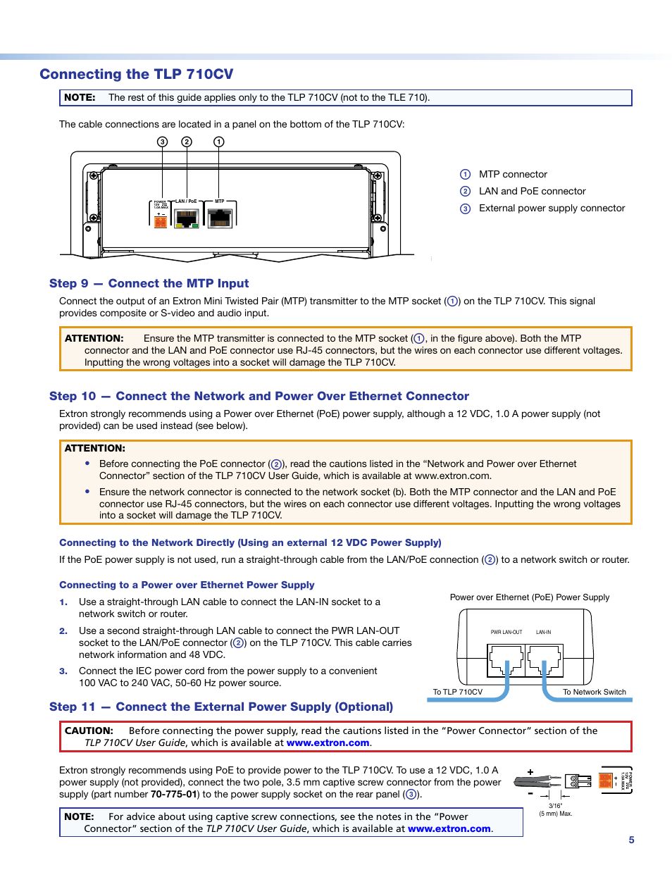 Connecting the tlp 710cv, Step 9 - connect the mtp input, C b a | Step 9 — connect the mtp input | Extron Electronics TLE 710 Setup Guide User Manual | Page 5 / 8