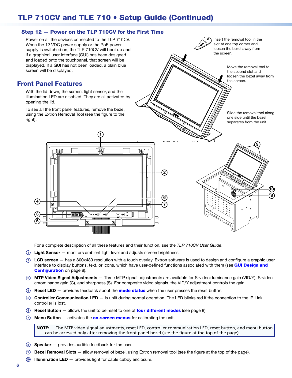 Front panel features | Extron Electronics TLE 710 Setup Guide User Manual | Page 6 / 8