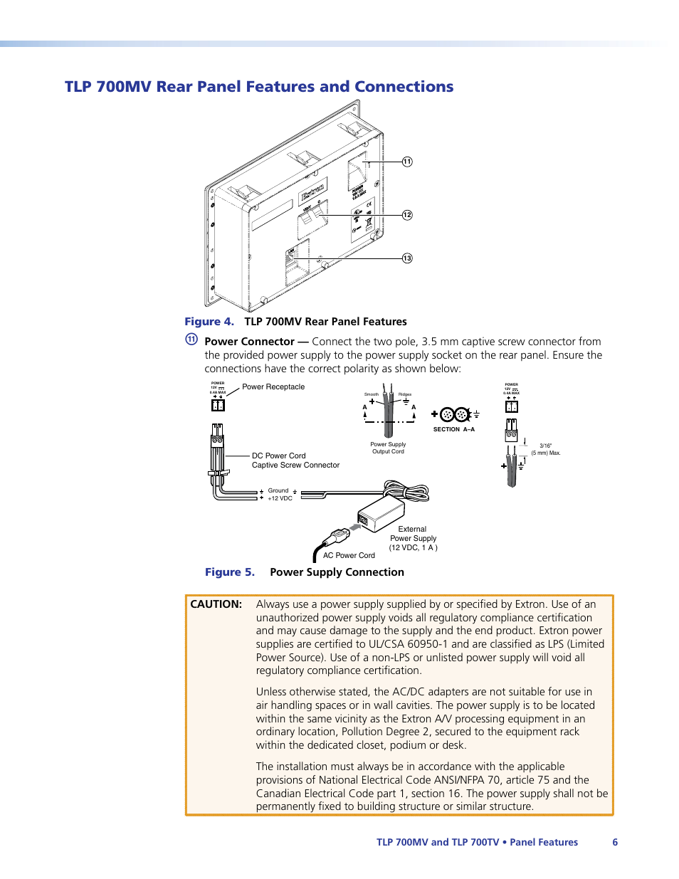 Tlp 700mv rear panel features and connections, Tlp 700mv rear panel features, And connections | Figure 4. tlp 700mv rear panel features | Extron Electronics TLP 700TV User Guide User Manual | Page 12 / 58