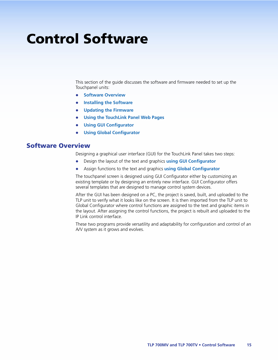 Control software, Software overview | Extron Electronics TLP 700TV User Guide User Manual | Page 21 / 58