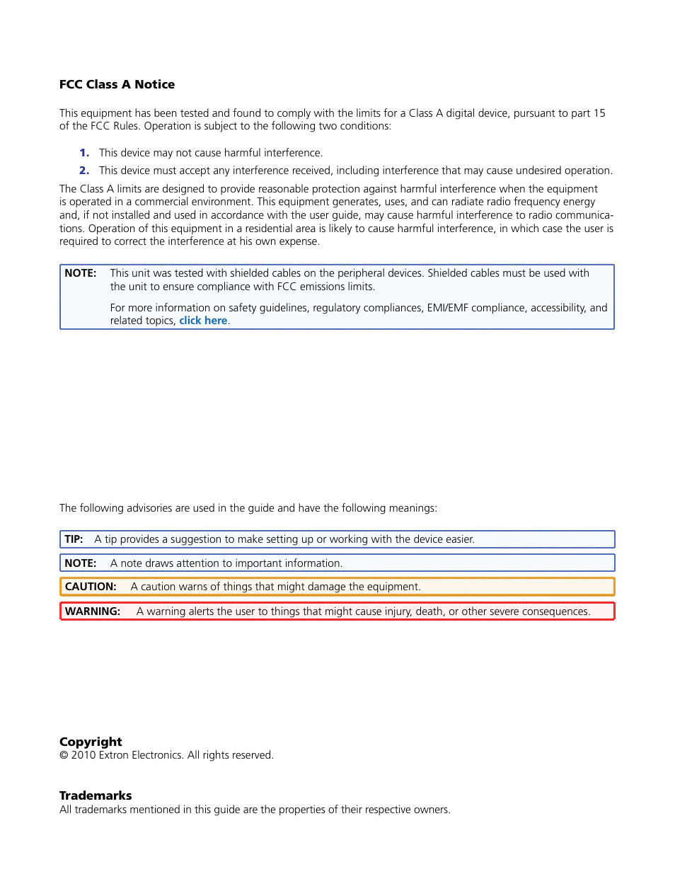 Fcc class a notice | Extron Electronics TLP 700TV User Guide User Manual | Page 3 / 58