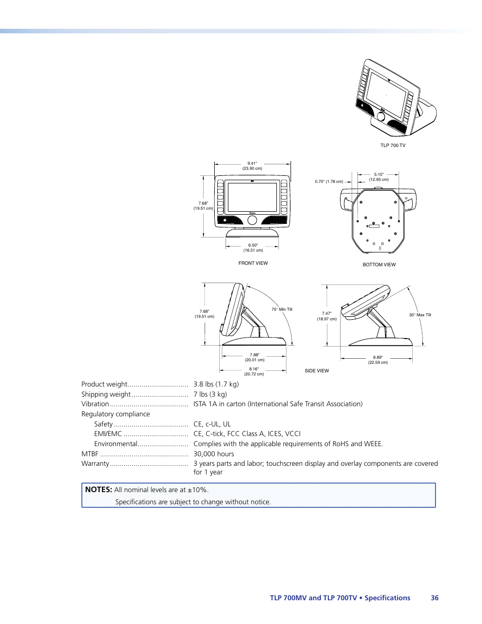 Extron Electronics TLP 700TV User Guide User Manual | Page 42 / 58