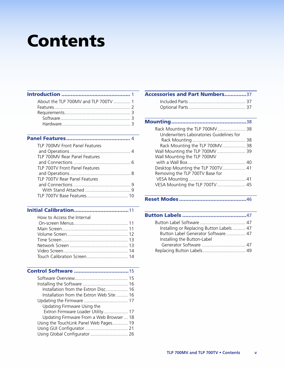 Extron Electronics TLP 700TV User Guide User Manual | Page 5 / 58