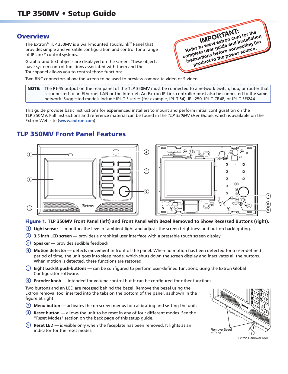 Extron Electronics TLP 350MV Setup Guide User Manual | 4 pages