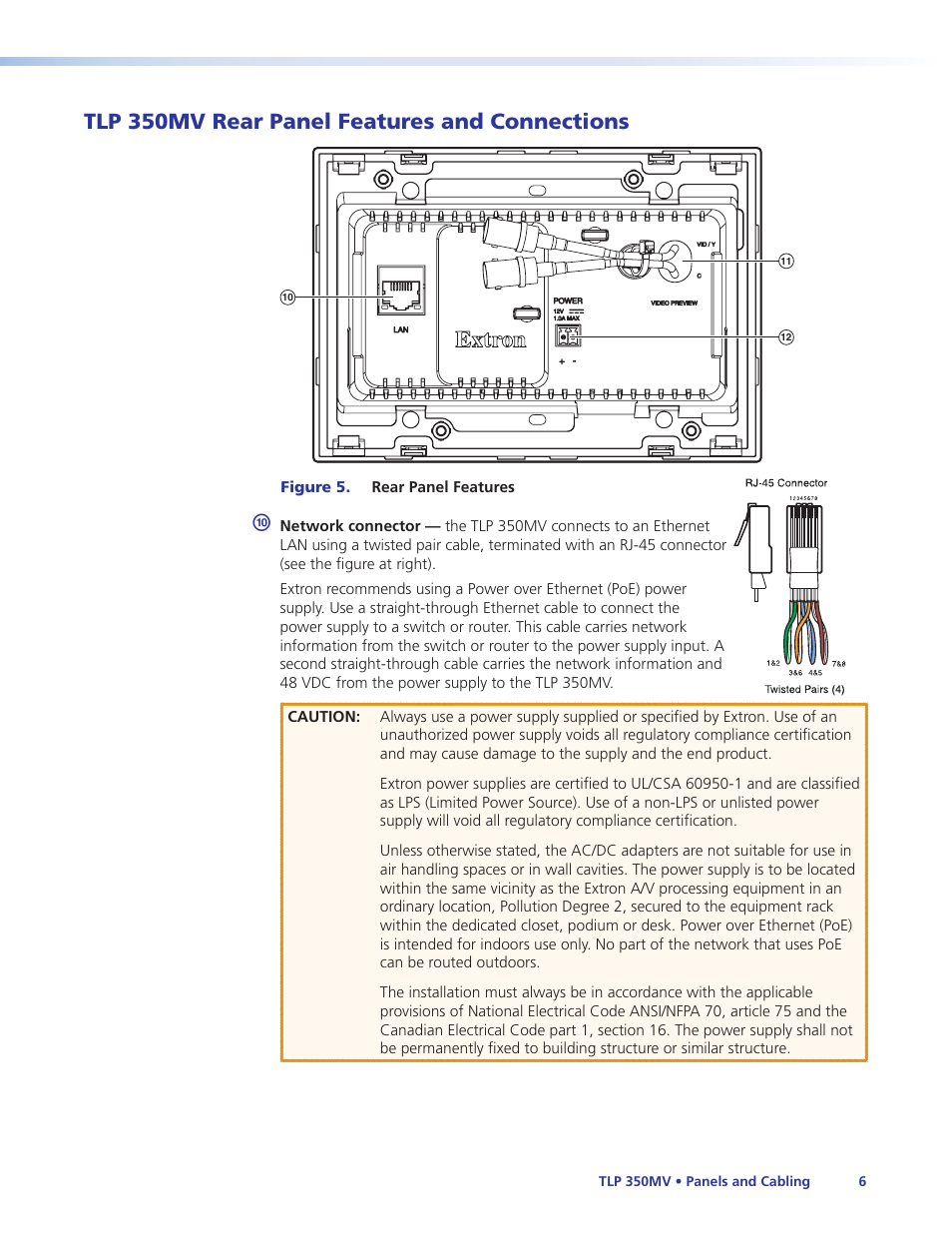 Tlp 350mv rear panel features and connections, Tlp 350mv rear panel features, And connections | Extron Electronics TLP 350MV User Guide User Manual | Page 12 / 48