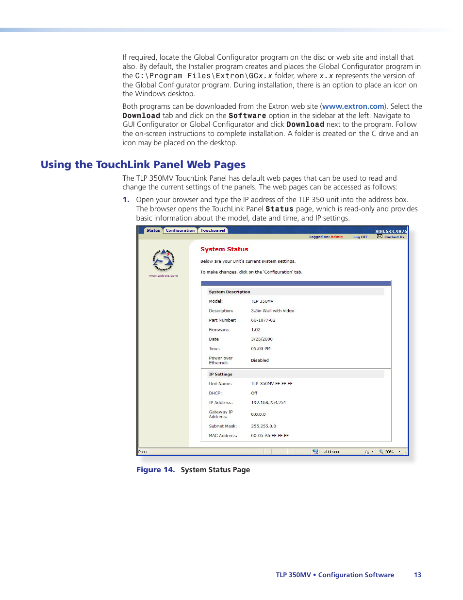 Using the touchlink panel web pages | Extron Electronics TLP 350MV User Guide User Manual | Page 19 / 48