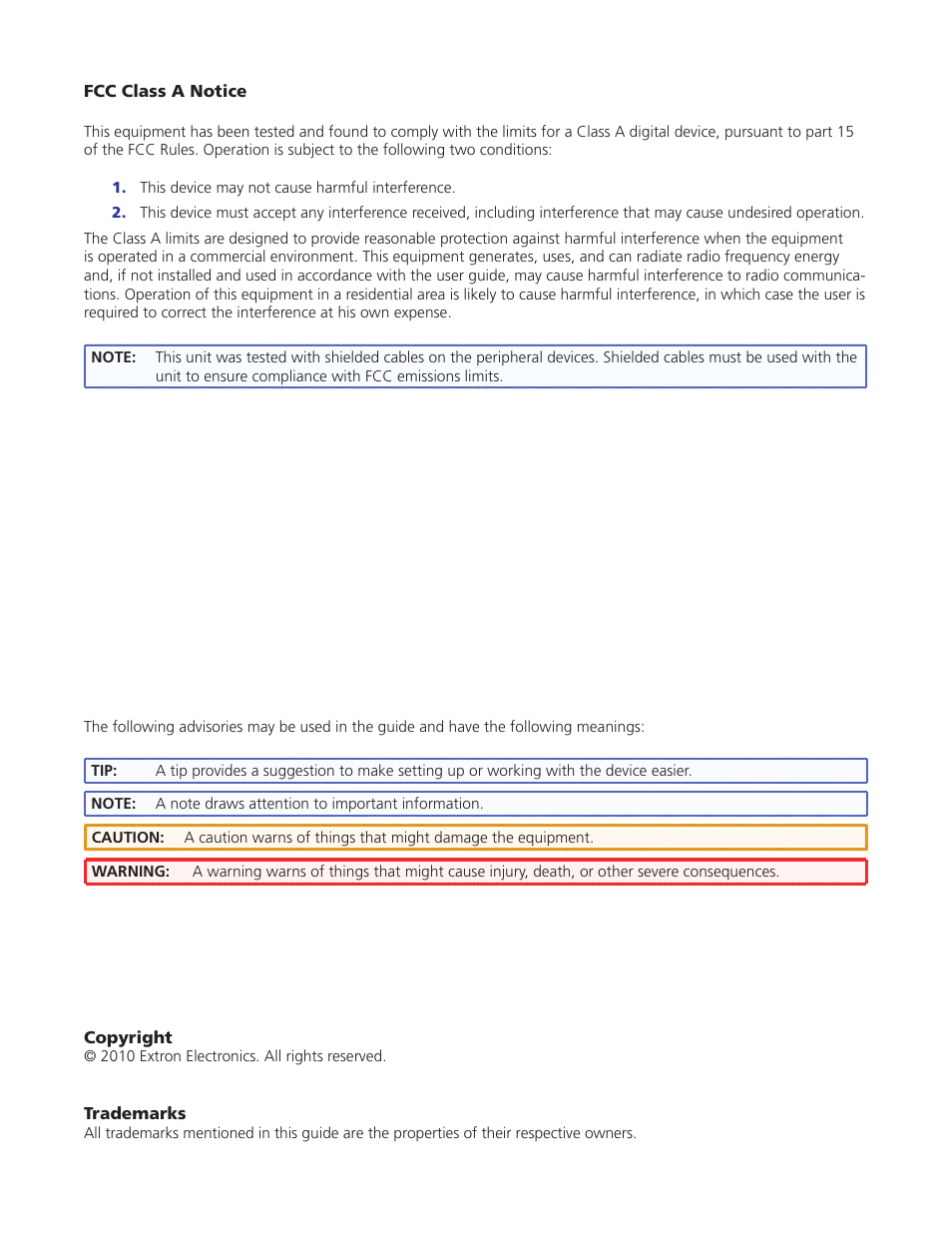 Fcc class a notice | Extron Electronics TLP 350MV User Guide User Manual | Page 3 / 48