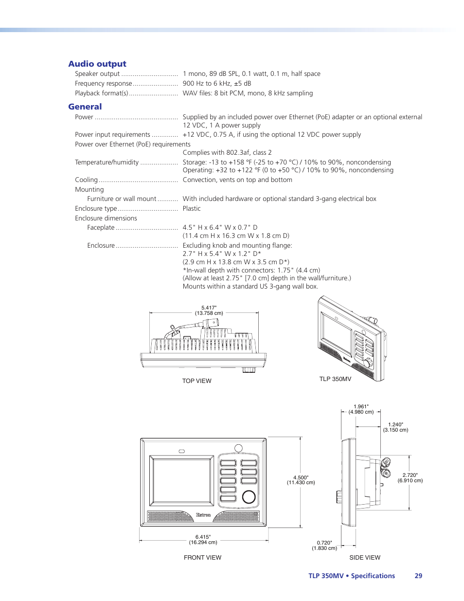 Audio output, General | Extron Electronics TLP 350MV User Guide User Manual | Page 35 / 48