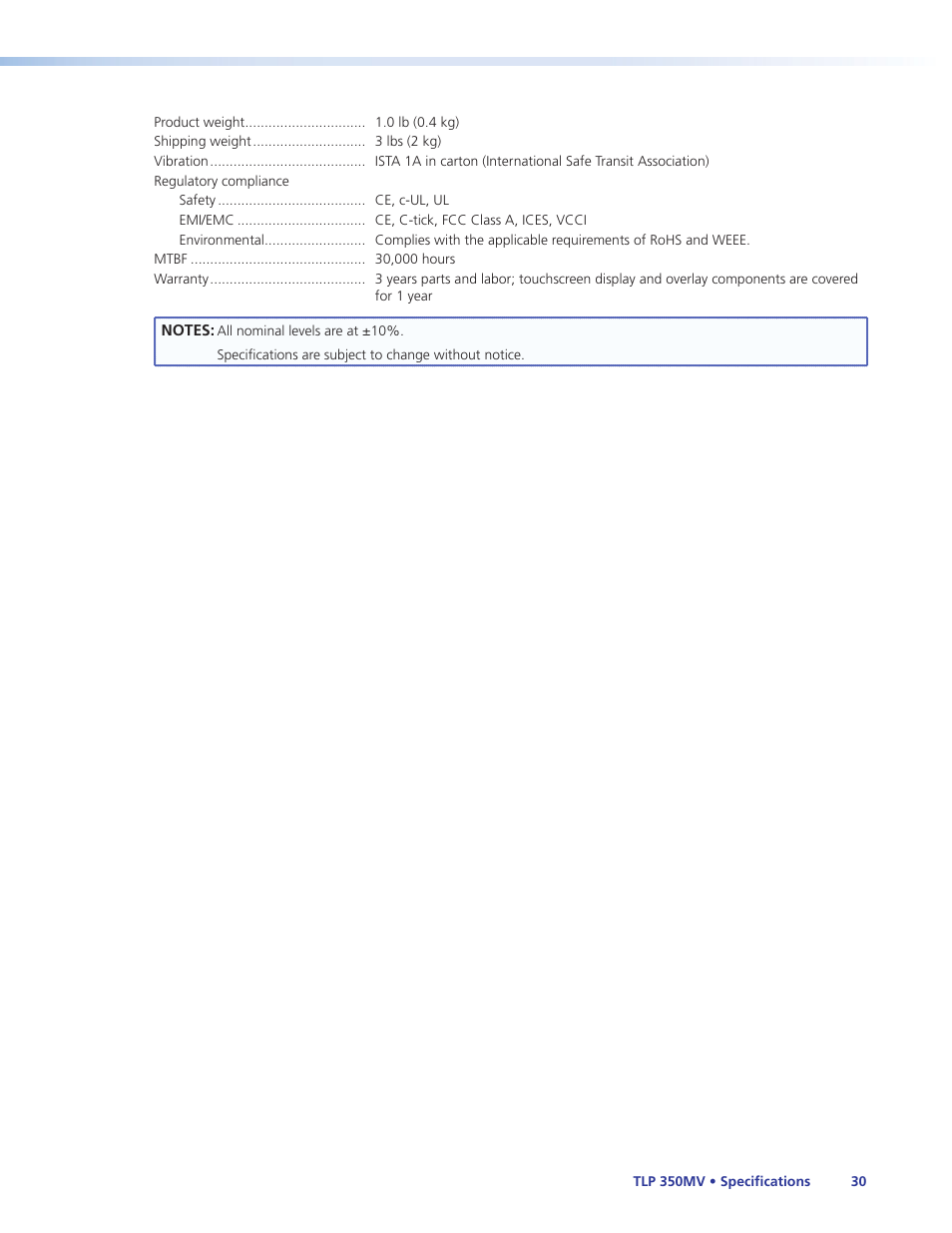 Extron Electronics TLP 350MV User Guide User Manual | Page 36 / 48