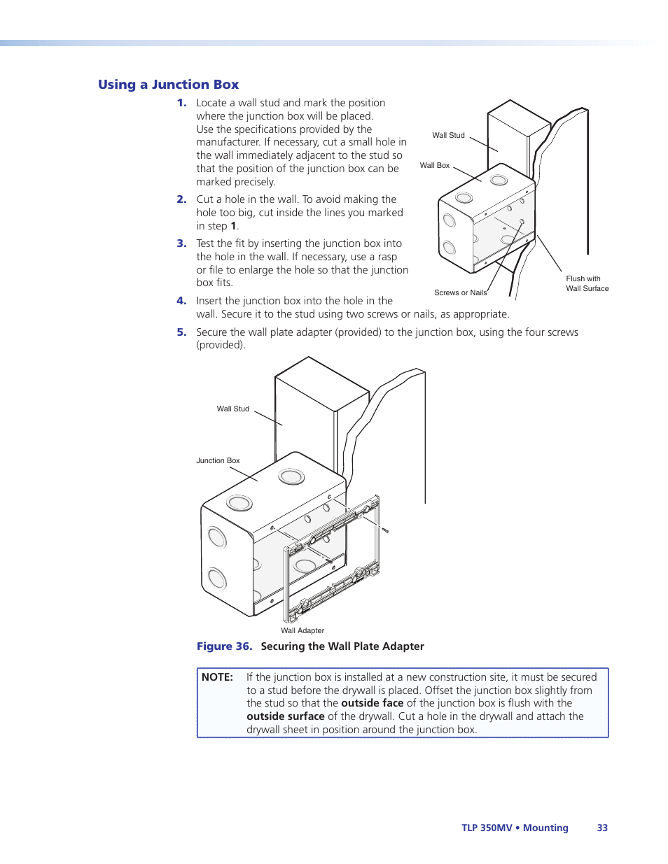Using a junction box | Extron Electronics TLP 350MV User Guide User Manual | Page 39 / 48