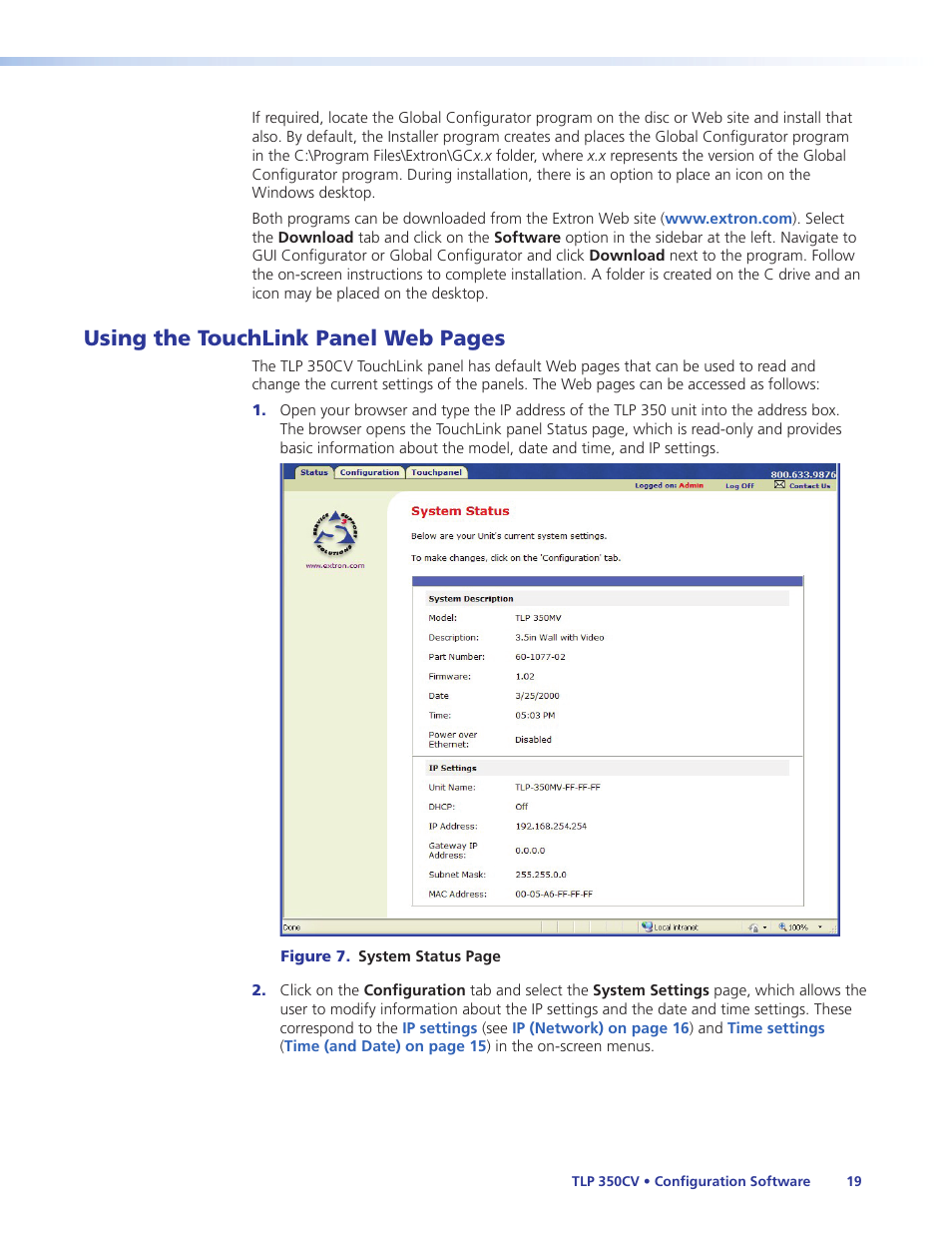 Installing software, System requirements, Using the touchlink panel web pages | Extron Electronics TLP 350CV Installation User Manual | Page 25 / 51