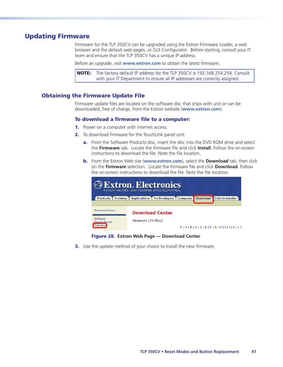 Updating firmware | Extron Electronics TLP 350CV Installation User Manual | Page 47 / 51