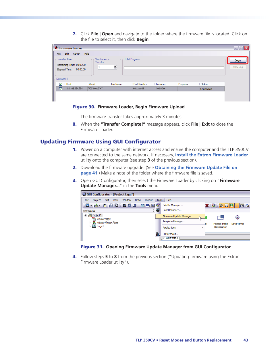 Updating firmware using gui configurator | Extron Electronics TLP 350CV Installation User Manual | Page 49 / 51