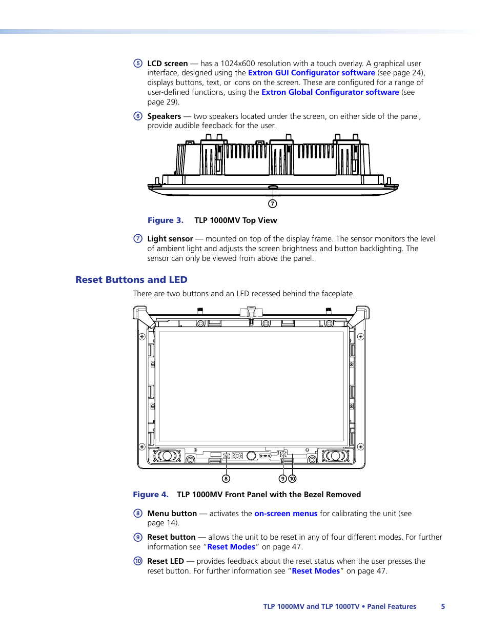 Reset buttons and led | Extron Electronics TLP 1000TV User Guide User Manual | Page 11 / 54