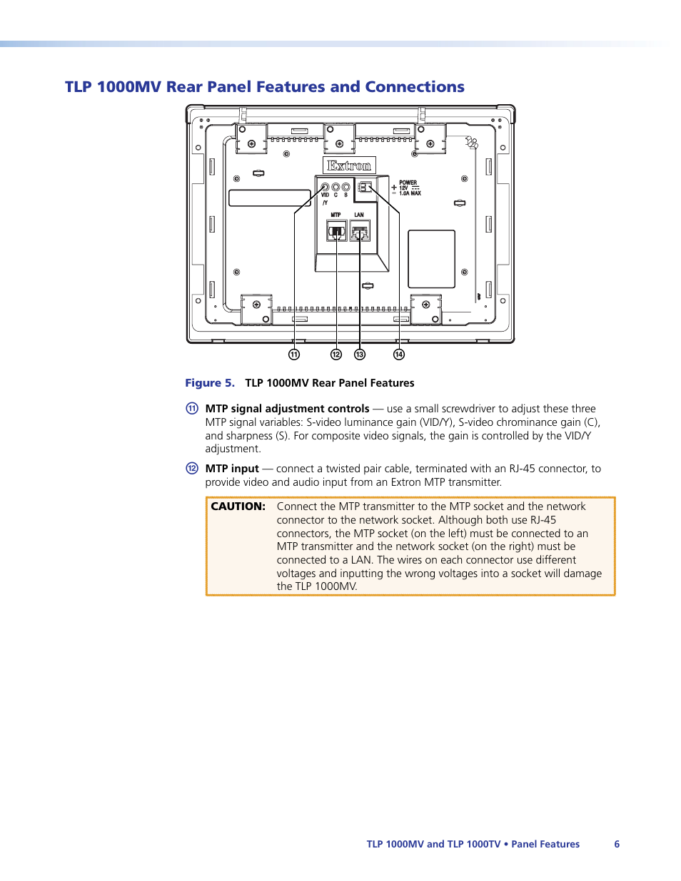 Tlp 1000mv rear panel features and connections, Tlp 1000mv rear panel, Features and connections | Extron Electronics TLP 1000TV User Guide User Manual | Page 12 / 54