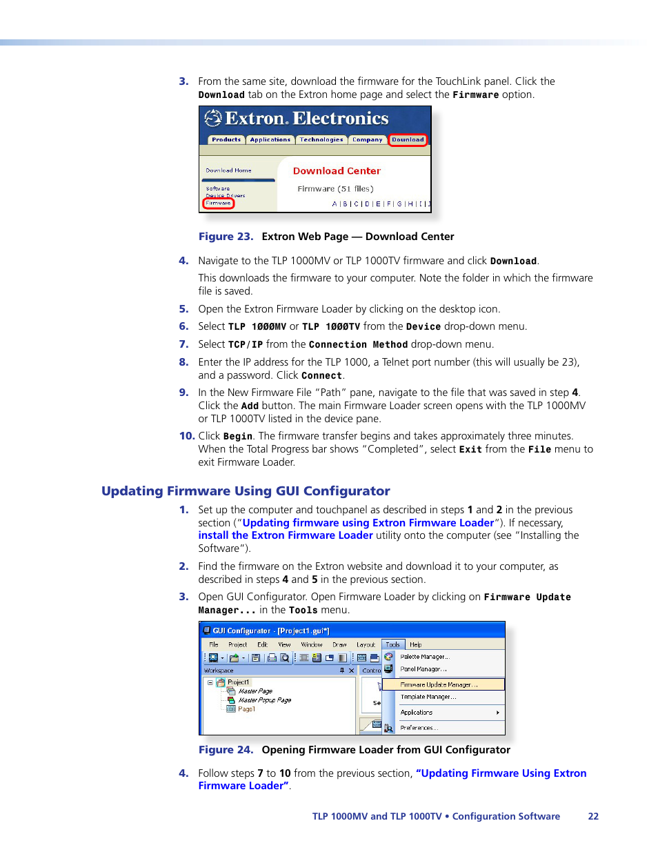 Updating firmware using gui configurator, Gui configurator | Extron Electronics TLP 1000TV User Guide User Manual | Page 28 / 54
