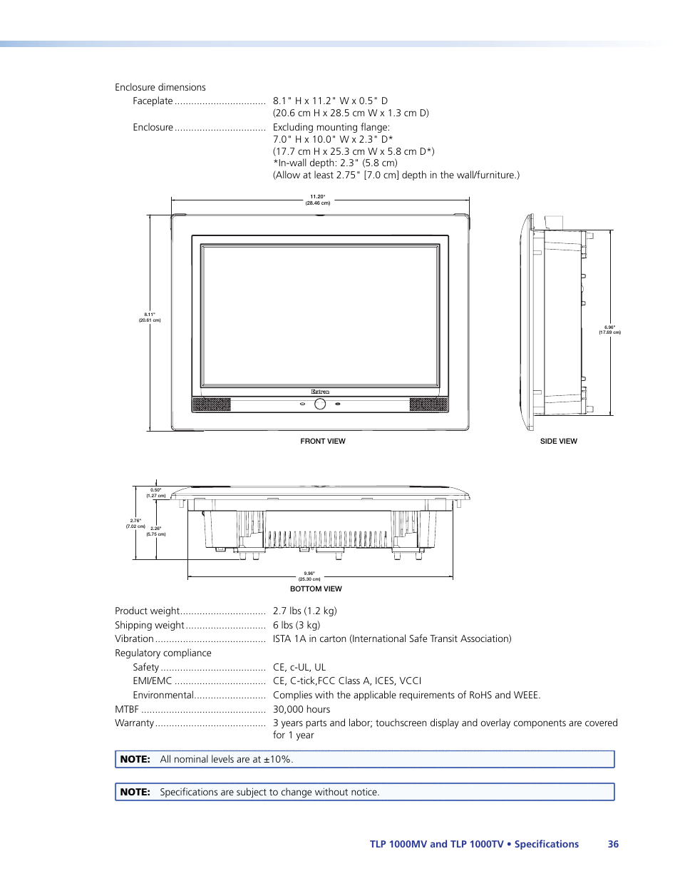 Extron Electronics TLP 1000TV User Guide User Manual | Page 42 / 54