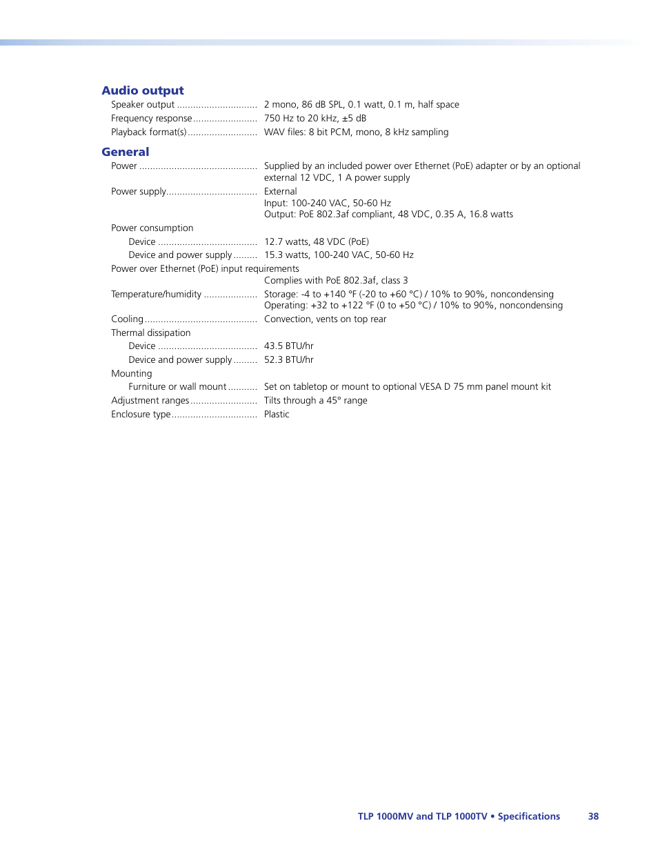 Extron Electronics TLP 1000TV User Guide User Manual | Page 44 / 54