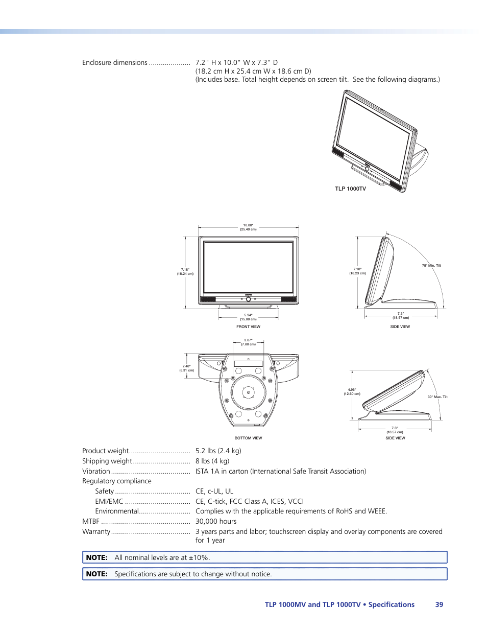 Extron Electronics TLP 1000TV User Guide User Manual | Page 45 / 54