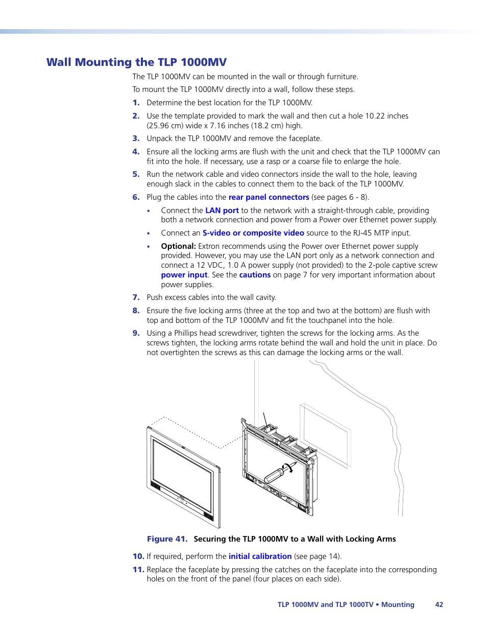 Wall mounting the tlp 1000mv | Extron Electronics TLP 1000TV User Guide User Manual | Page 48 / 54