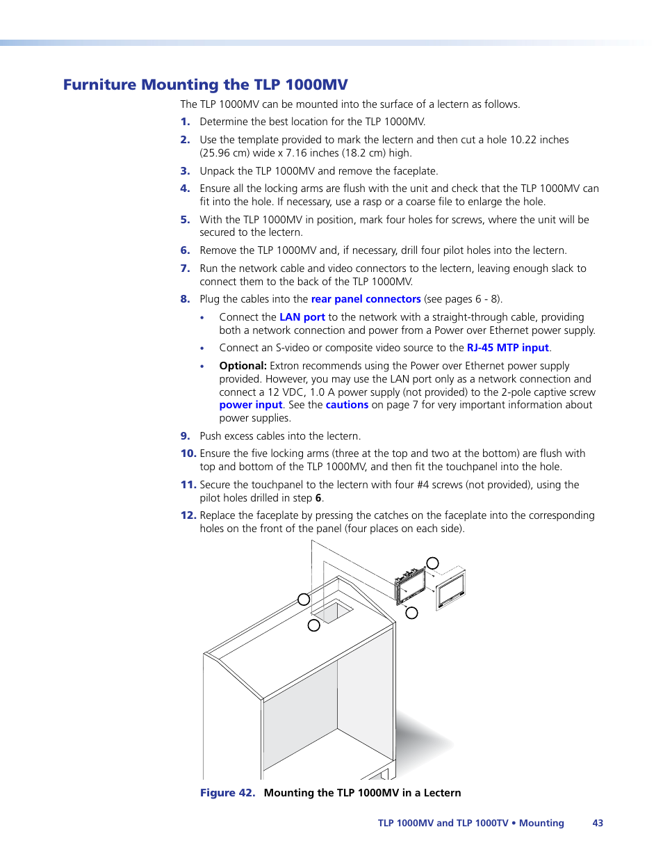 Furniture mounting the tlp 1000mv | Extron Electronics TLP 1000TV User Guide User Manual | Page 49 / 54