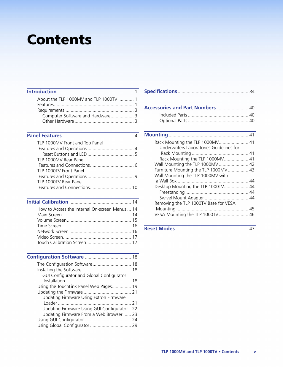 Extron Electronics TLP 1000TV User Guide User Manual | Page 5 / 54