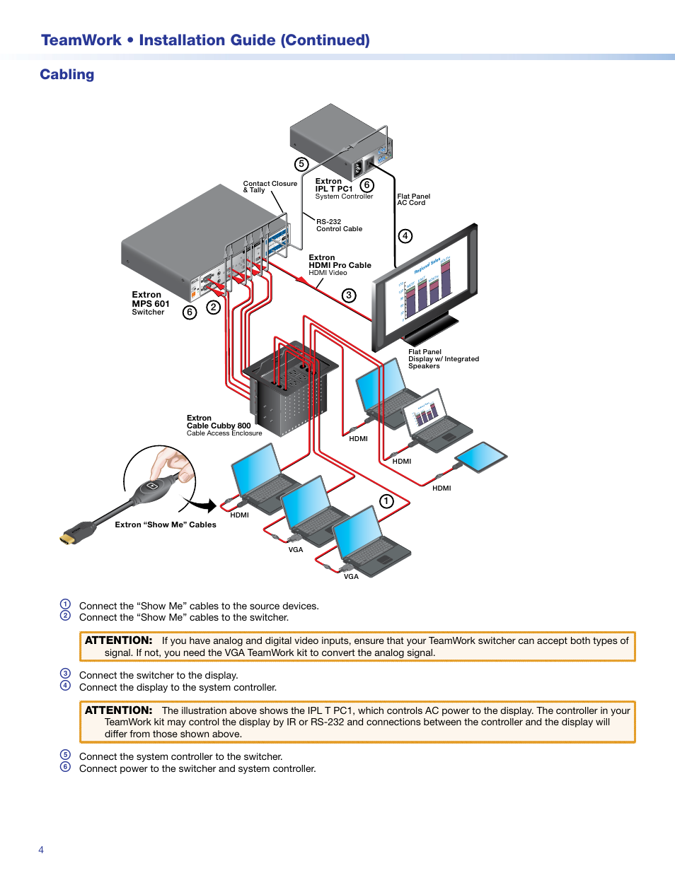 Cabling, Teamwork • installation guide (continued) | Extron Electronics TeamWork Installation User Manual | Page 4 / 8
