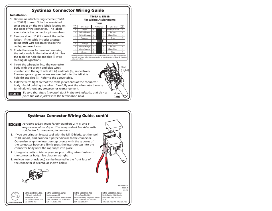 Extron Electronics Systimax Connector Wiring Guide User Manual | 1 page