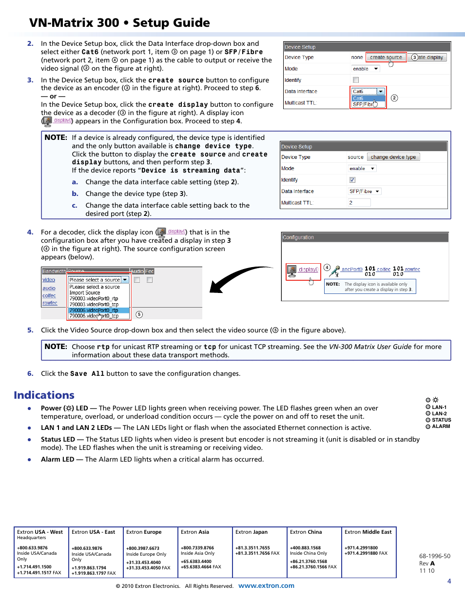 Vn-matrix 300 • setup guide, Indications | Extron Electronics VN-Matrix 300 Setup Guide User Manual | Page 4 / 4