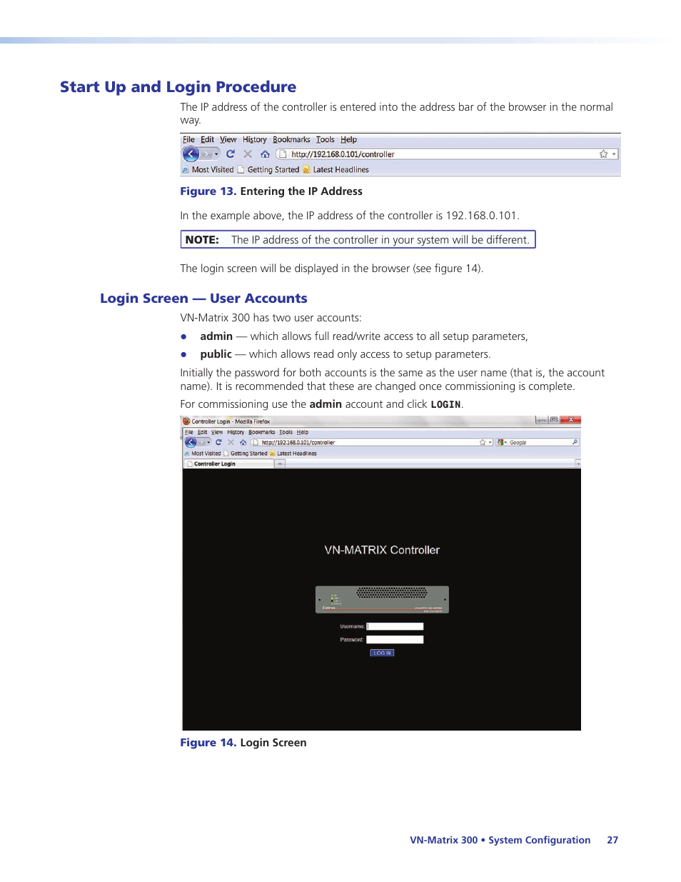 Start up and login procedure, Login screen — user accounts | Extron Electronics VN-Matrix 300 User Guide User Manual | Page 33 / 77