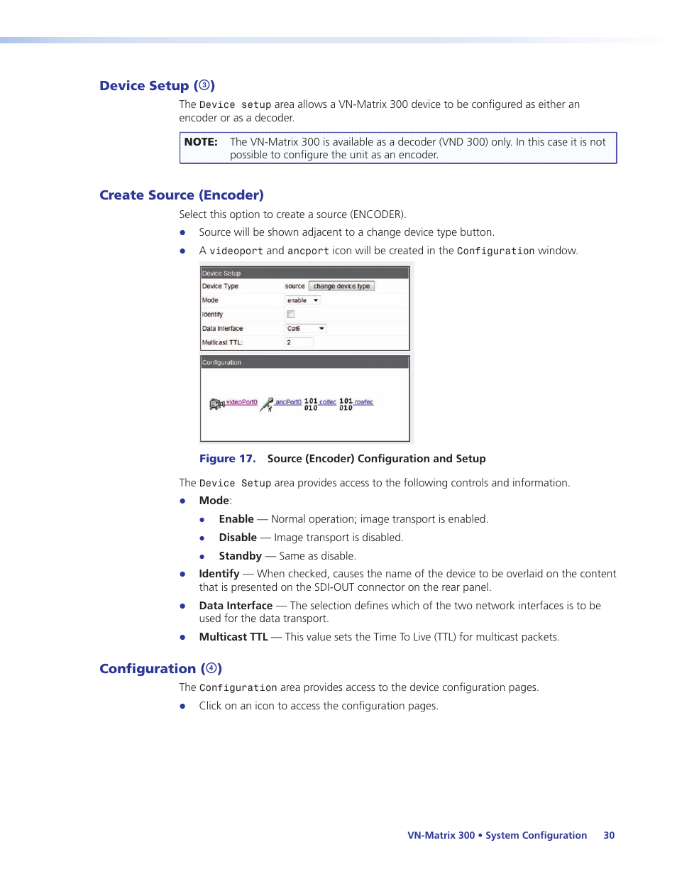 Device setup (c), Create source (encoder), Configuration (d) | Device setup create source (encoder) configuration, Device setup, Configuration | Extron Electronics VN-Matrix 300 User Guide User Manual | Page 36 / 77