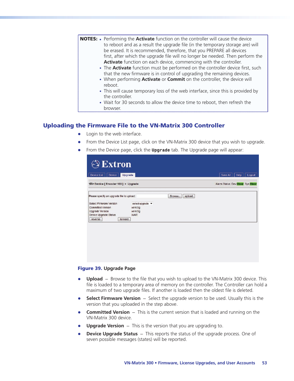 Uploading the firmware file to the, Vn-matrix 300 controller | Extron Electronics VN-Matrix 300 User Guide User Manual | Page 59 / 77