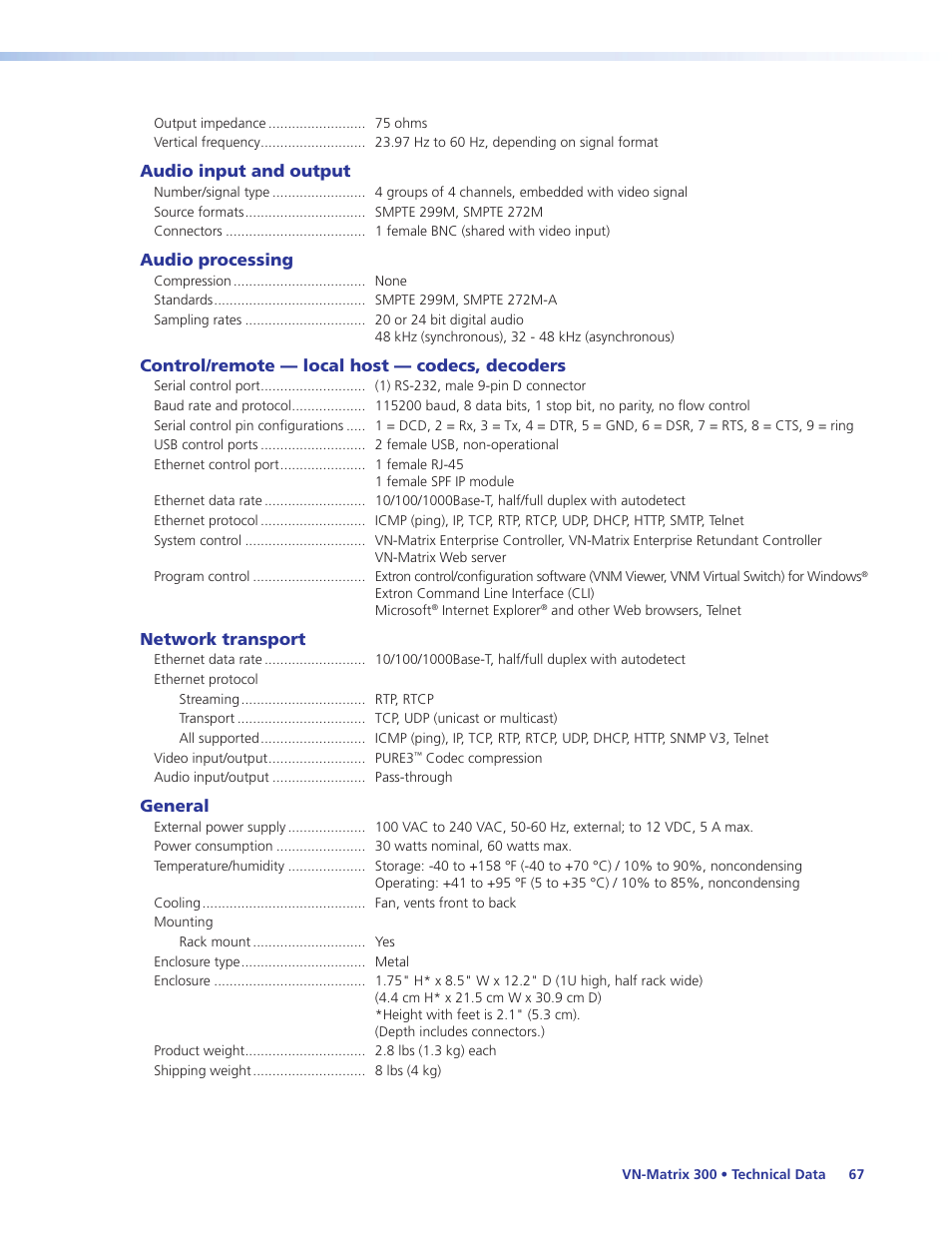 Extron Electronics VN-Matrix 300 User Guide User Manual | Page 73 / 77