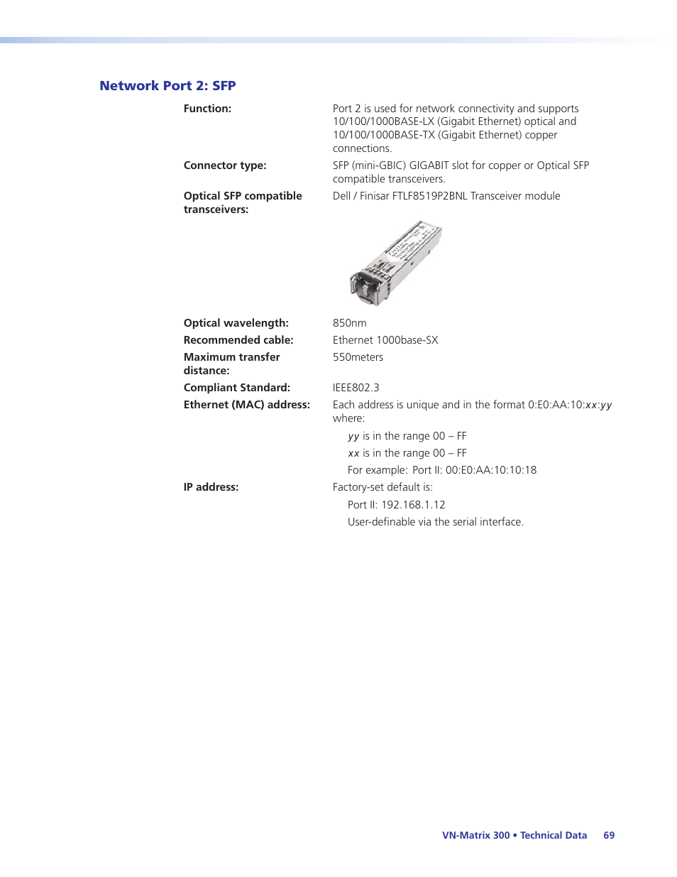 Network port 2: sfp | Extron Electronics VN-Matrix 300 User Guide User Manual | Page 75 / 77
