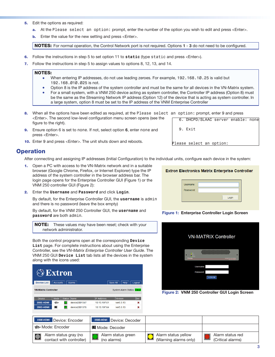 Operation | Extron Electronics VN-Matrix 250 Setup Guide User Manual | Page 3 / 4
