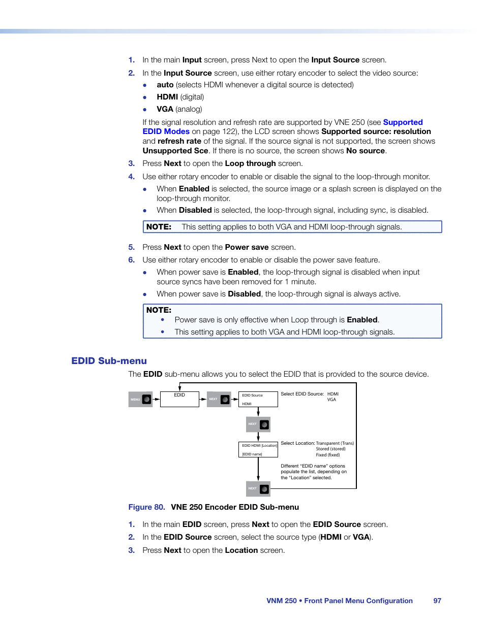 Edid sub-menu, Edid sub‑menu | Extron Electronics VN-Matrix 250 User Guide User Manual | Page 103 / 137