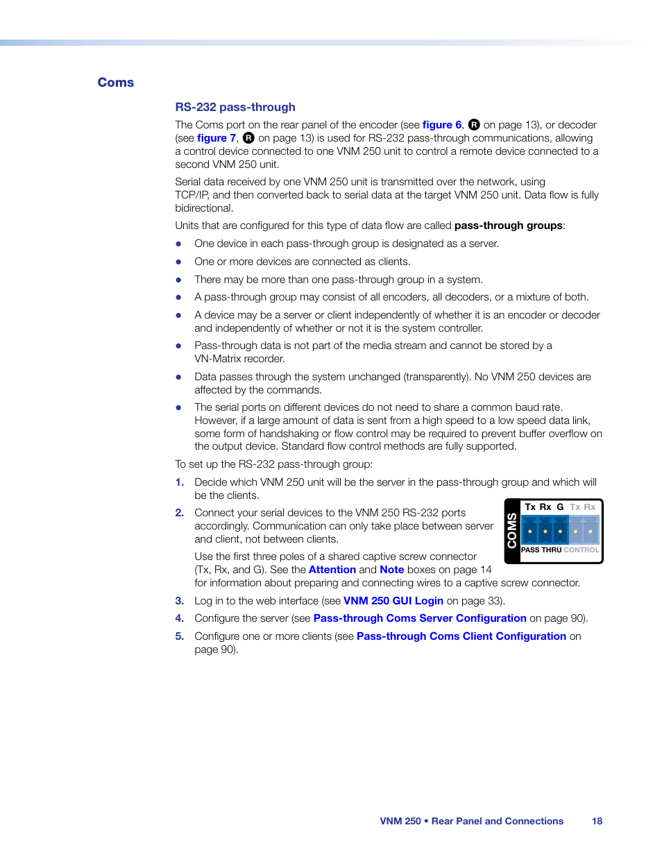 Coms | Extron Electronics VN-Matrix 250 User Guide User Manual | Page 24 / 137