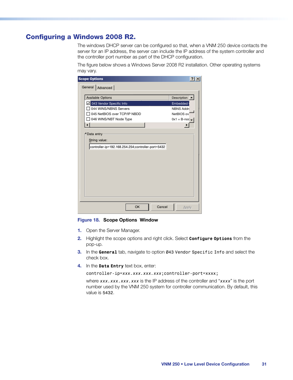 Configuring a windows 2008 r2 | Extron Electronics VN-Matrix 250 User Guide User Manual | Page 37 / 137