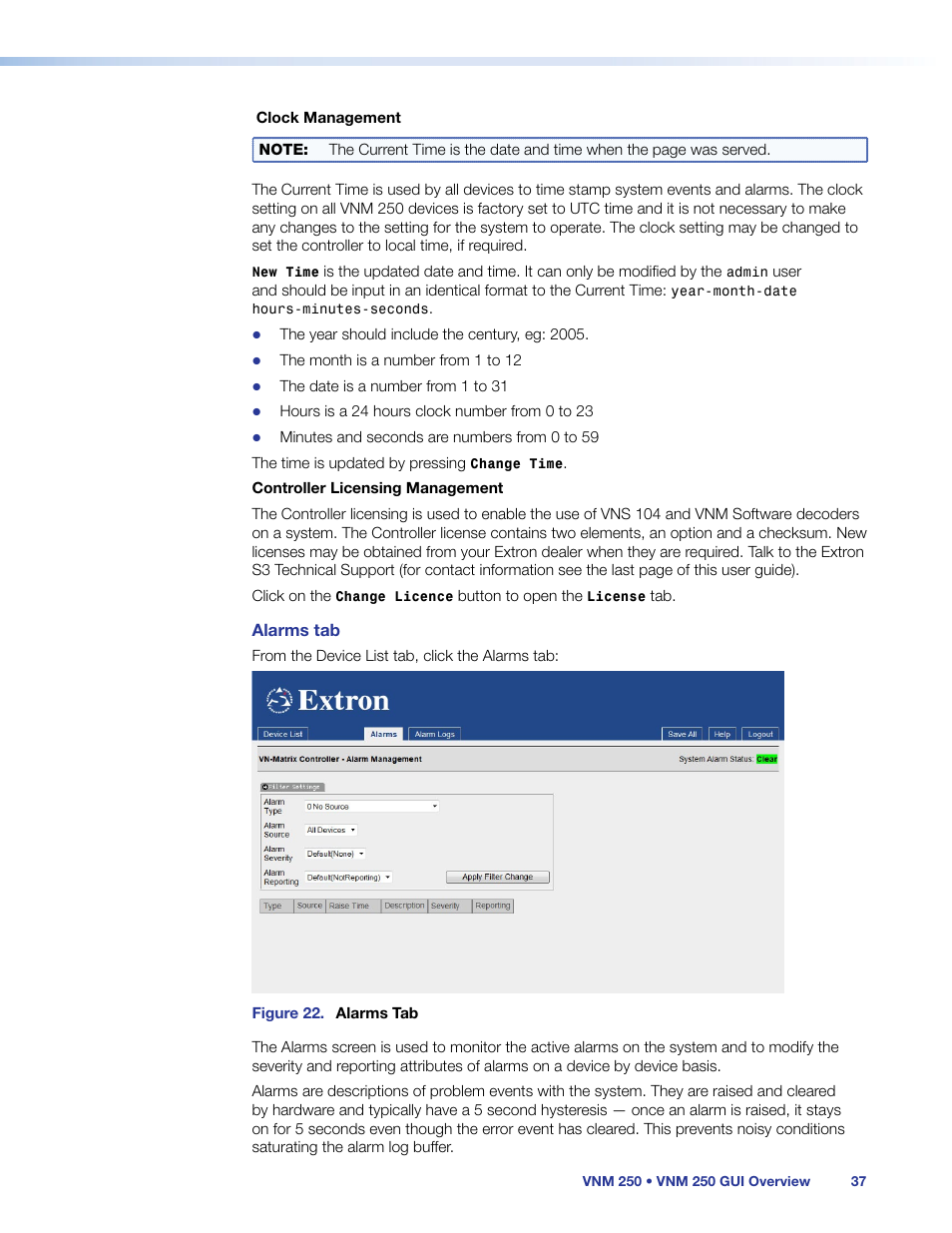 Alarms | Extron Electronics VN-Matrix 250 User Guide User Manual | Page 43 / 137