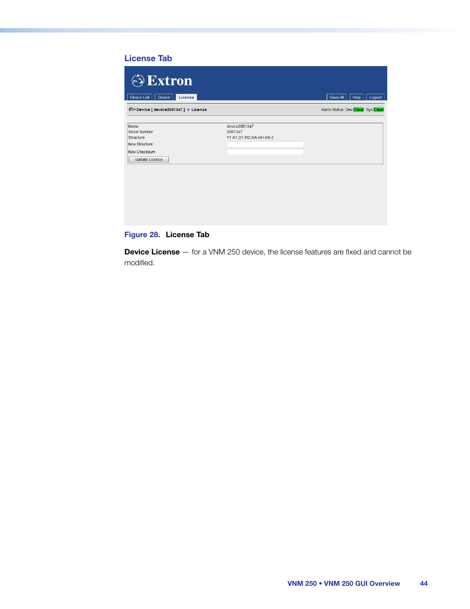License, Other tabs, for example the | Extron Electronics VN-Matrix 250 User Guide User Manual | Page 50 / 137