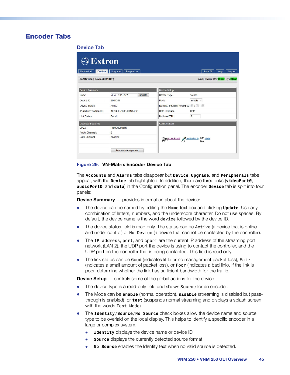 Encoder tabs, Encoder device | Extron Electronics VN-Matrix 250 User Guide User Manual | Page 51 / 137