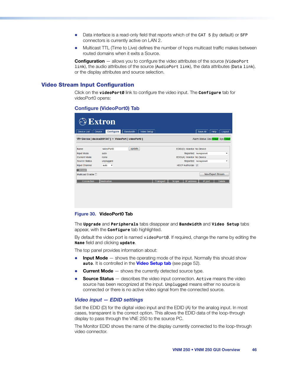 Video stream input configuration, Configure | Extron Electronics VN-Matrix 250 User Guide User Manual | Page 52 / 137