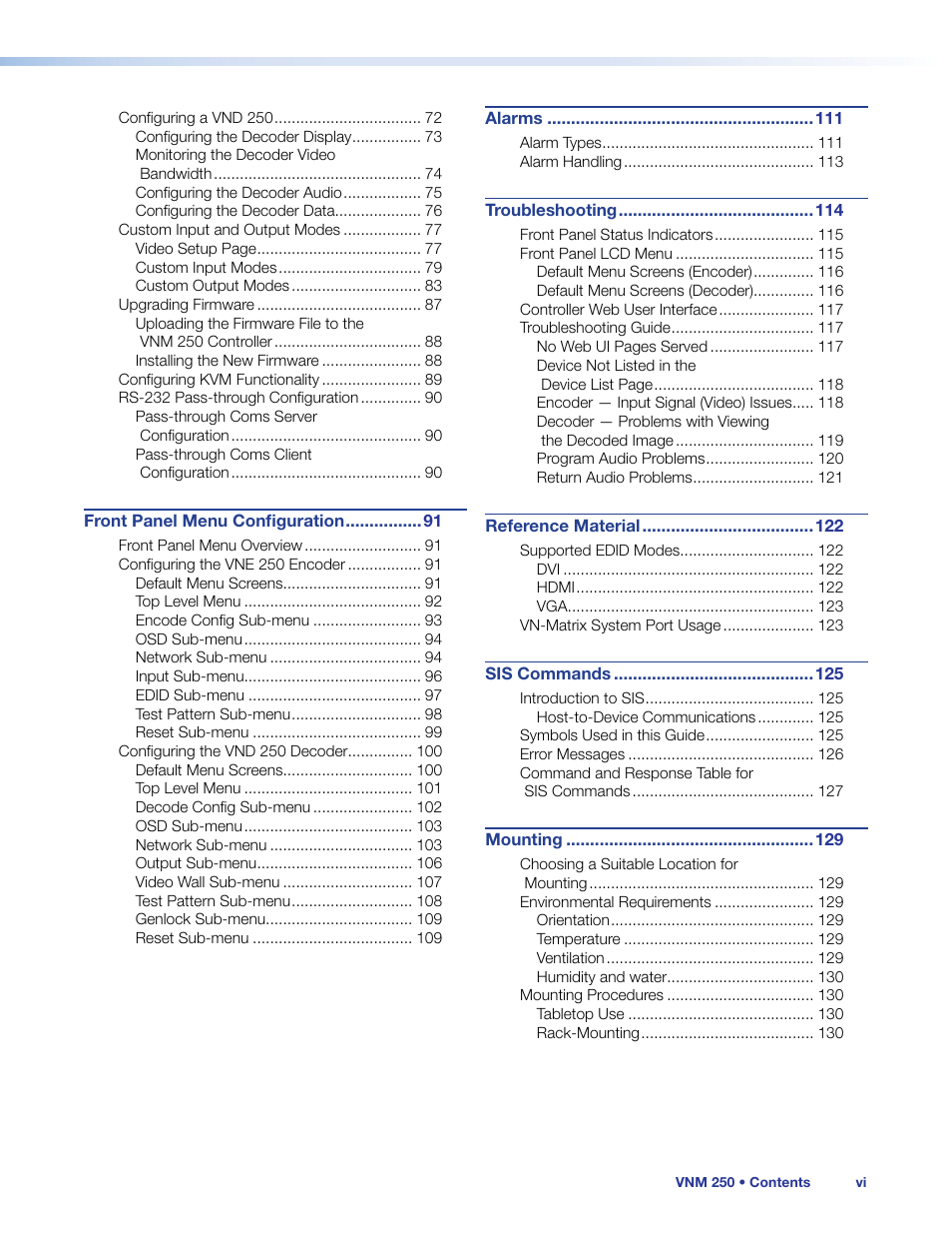 Extron Electronics VN-Matrix 250 User Guide User Manual | Page 6 / 137